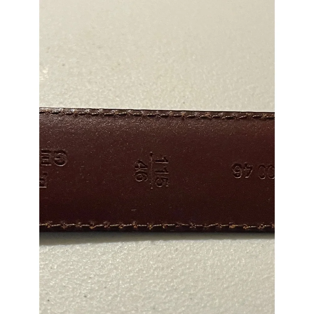 Fossil Leather Belt Mens‎ 46 Burgundy Brown Excellent Solid Brass MB2122B